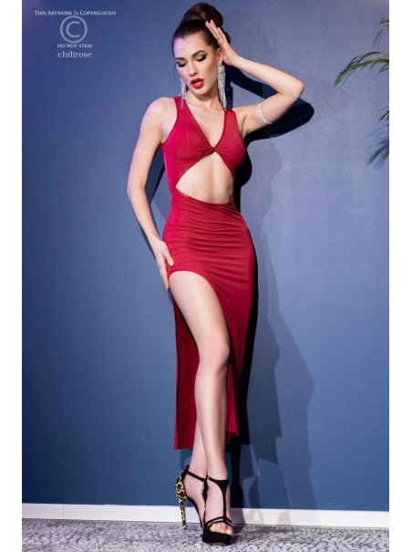 sensuale abito rosso con provocante spacco incluso di perizoma a Y