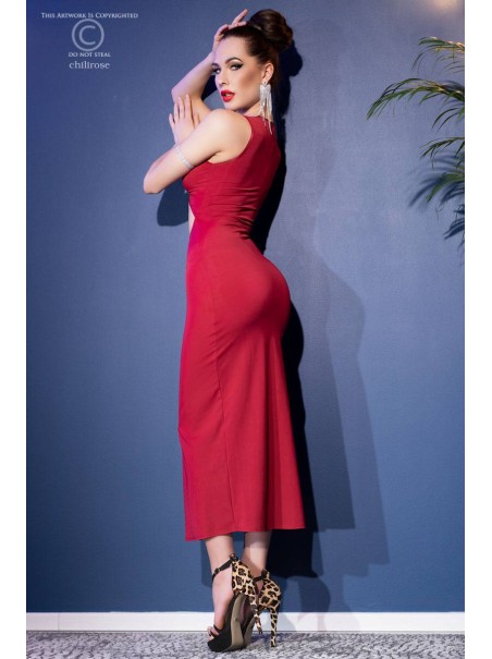 sensuale abito rosso con provocante spacco incluso di perizoma a Y