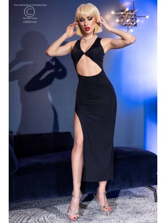 sensuale abito nero con provocante spacco incluso di perizoma a Y