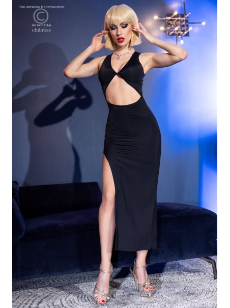 sensuale abito nero con provocante spacco incluso di perizoma a Y