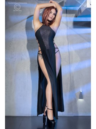 sexy abito lungo con provocanti spacchi laterali e perizoma coordinato