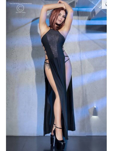 sexy abito lungo con provocanti spacchi laterali e perizoma coordinato