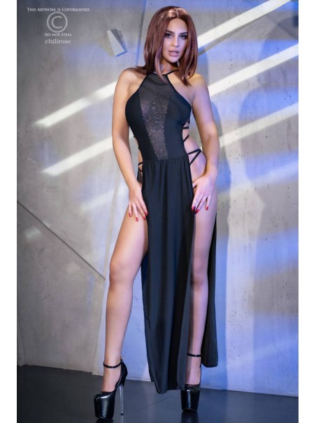 sexy abito lungo con provocanti spacchi laterali e perizoma coordinato