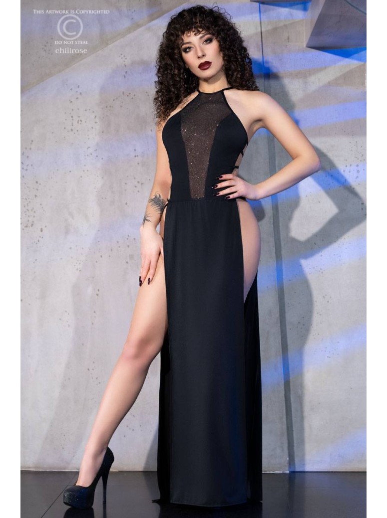 sexy abito lungo con provocanti spacchi laterali e perizoma coordinato