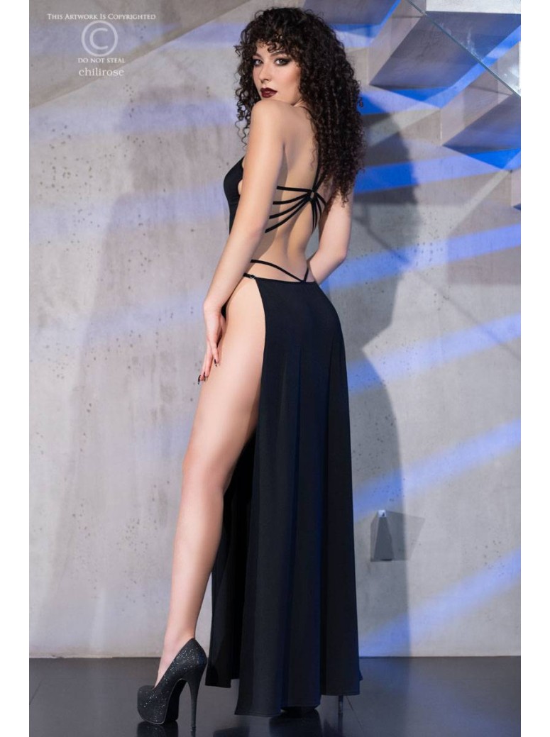 sexy abito lungo con provocanti spacchi laterali e perizoma coordinato