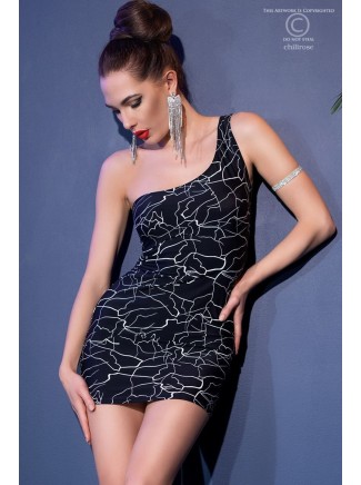 seducente abitino monospalla nero con dettagli bianchi e perizoma incluso