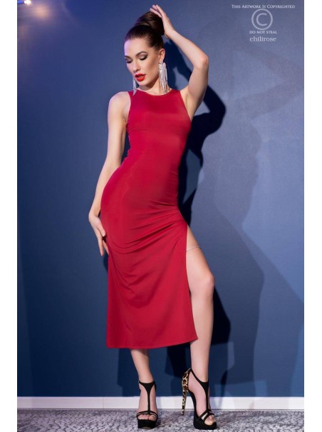 seducente abito lungo rosso con spacco laterale e perizoma incluso