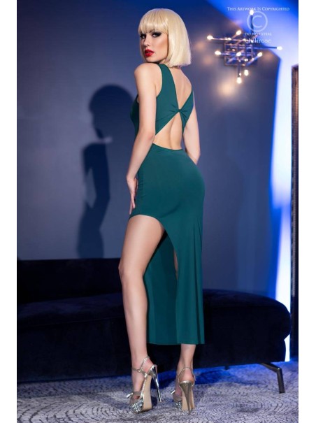 seducente abito lungo verde con spacco laterale e perizoma incluso
