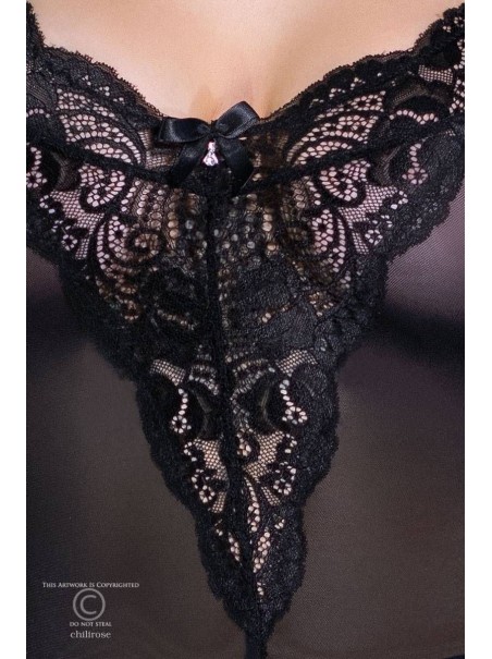 elegante babydoll in tulle e pizzo nero con perizoma coordinato elegante babydoll in tulle e pizzo nero con perizoma coordinato