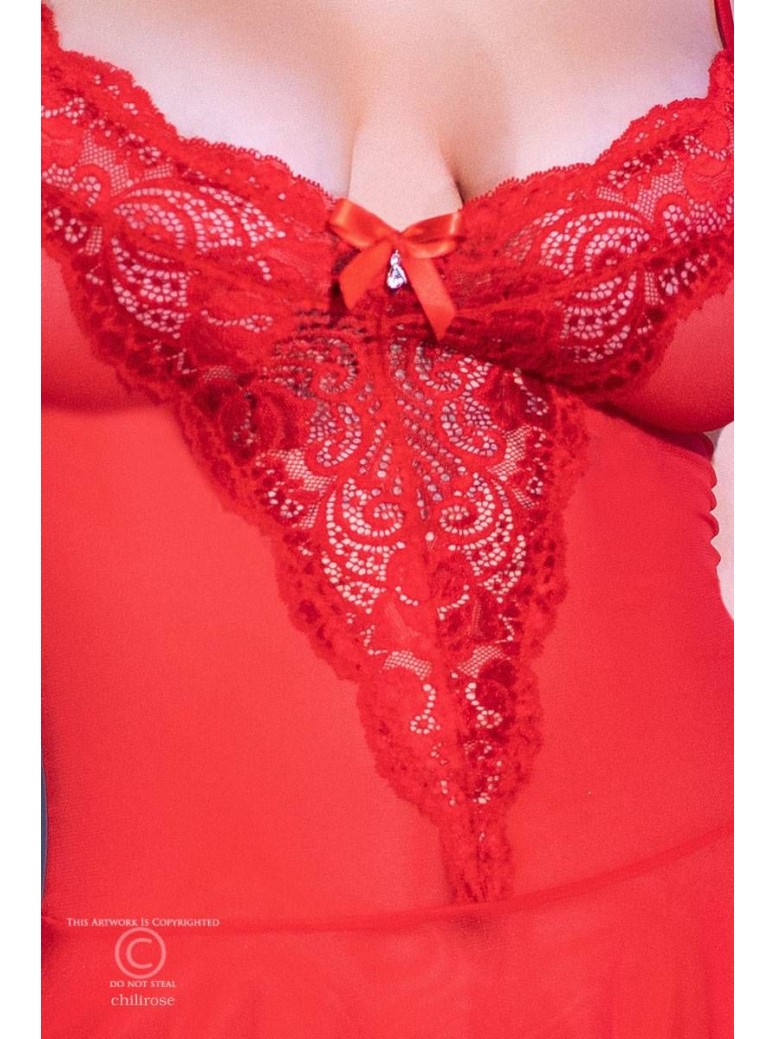 elegante babydoll in tulle e pizzo rosso con perizoma coordinato