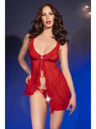 intrigante babydoll in tulle rosso con perizoma aperto