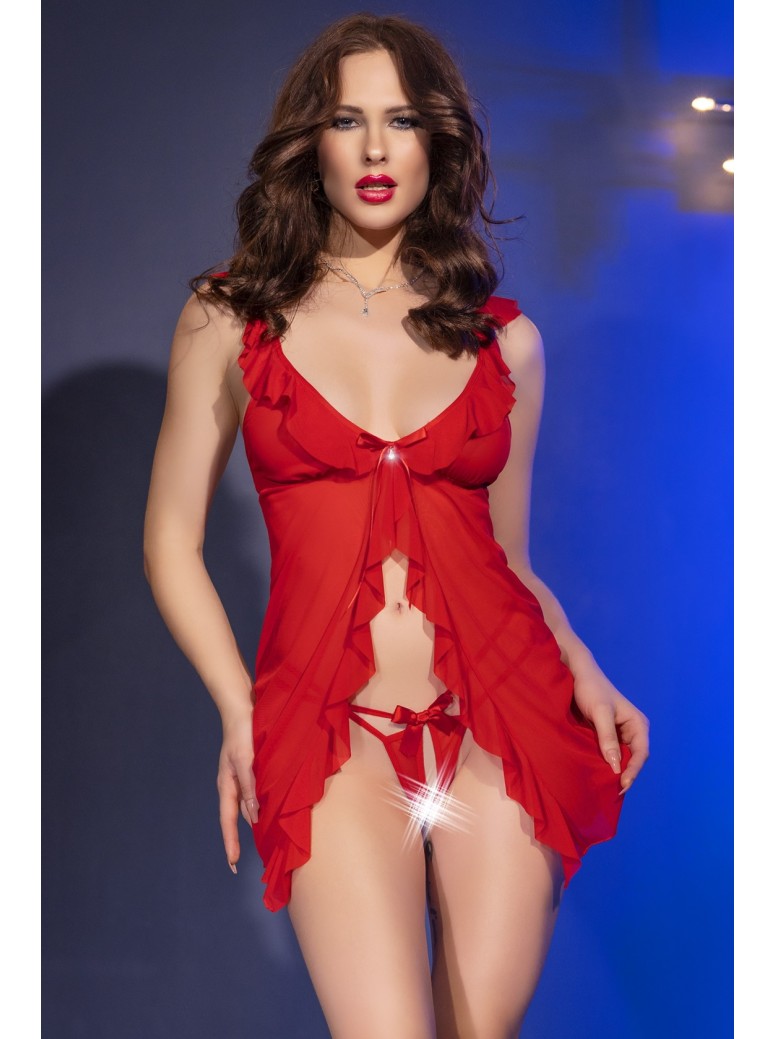 intrigante babydoll in tulle rosso con perizoma aperto