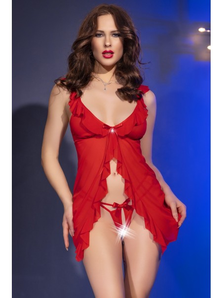 intrigante babydoll in tulle rosso con perizoma aperto