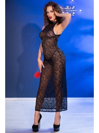 sensuale babydoll lungo in pizzo nero con tickler e perizoma inclusi