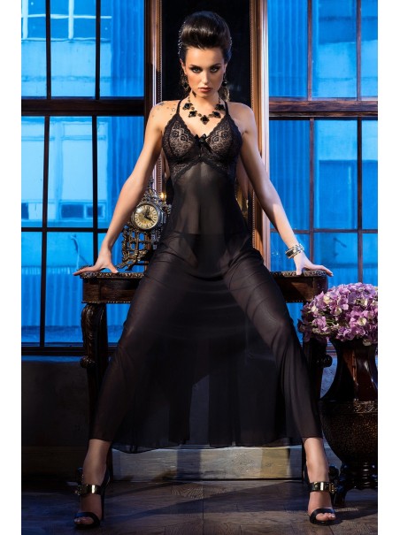 provocante babydoll lungo in tulle nero con spacco posteriore incluso di perizoma provocante babydoll lungo in tulle nero con spacco posteriore incluso di perizoma