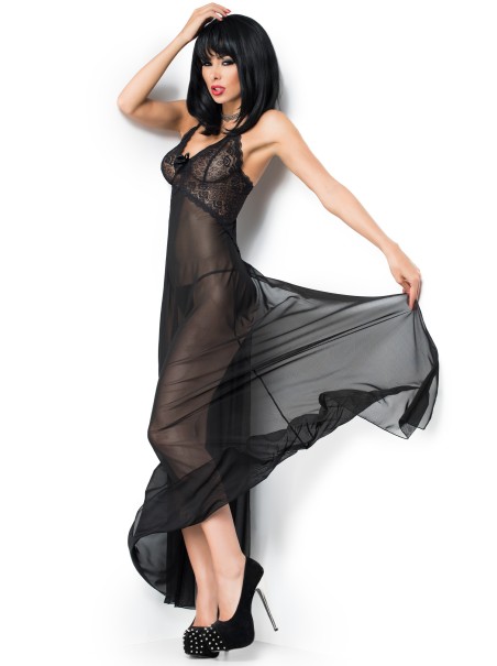 provocante babydoll lungo in tulle nero con spacco posteriore incluso di perizoma provocante babydoll lungo in tulle nero con spacco posteriore incluso di perizoma