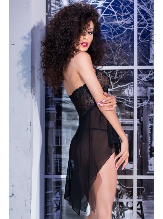 seducente babydoll nero dal taglio asimmetrico con perizoma incluso 2