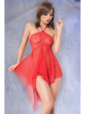 seducente babydoll rosso dal taglio asimmetrico con perizoma incluso