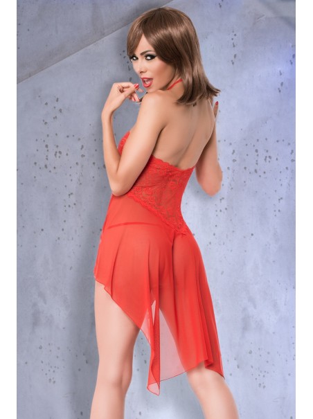 seducente babydoll rosso dal taglio asimmetrico con perizoma incluso