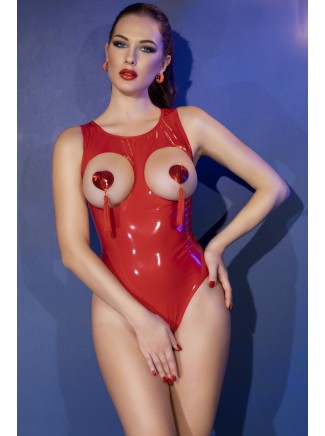 sexy body aperto sul seno e all'inguine in vinile rosso