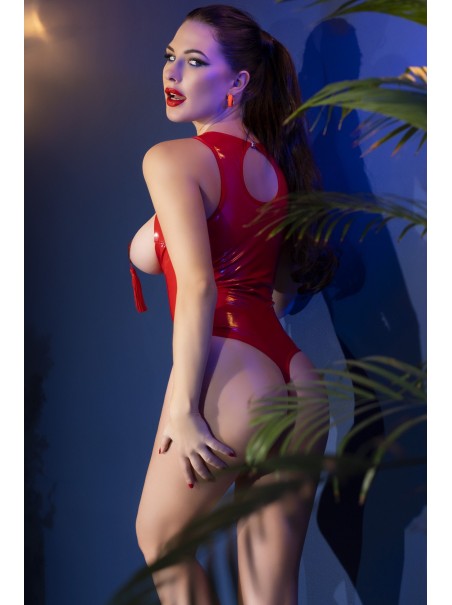 sexy body aperto sul seno e all'inguine in vinile rosso