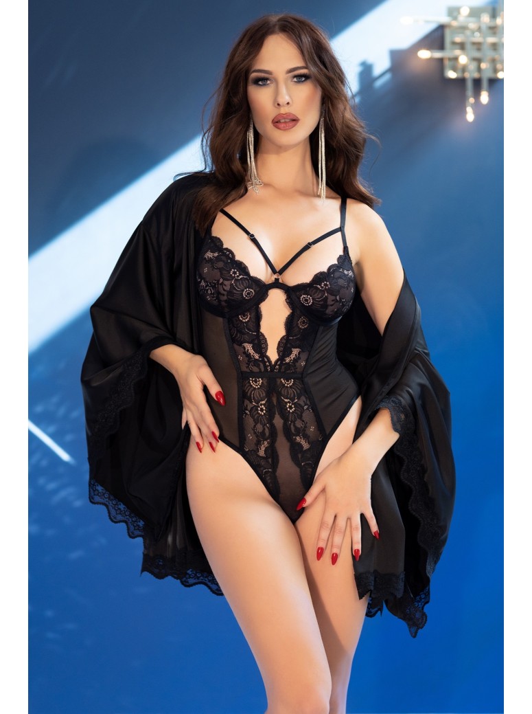 sexy body in tulle e pizzo nero aperto all'inguine