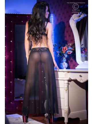sensuale body in tulle nero e inserti in pizzo rosso con strascico 2
