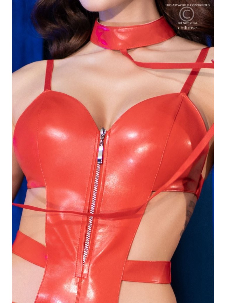 audace body in ecopelle rossa con guinzaglio