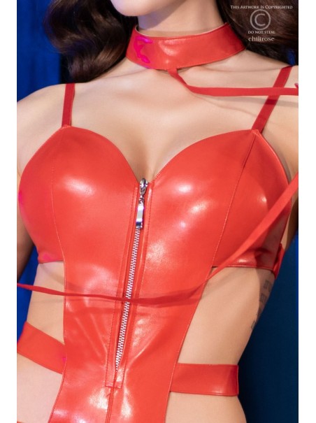 audace body in ecopelle rossa con guinzaglio audace body in ecopelle rossa con guinzaglio