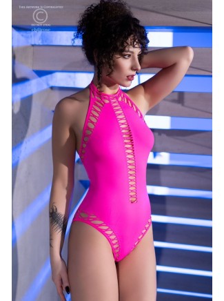 ammiccante body rosa in tessuto stretch con schiena scoperta