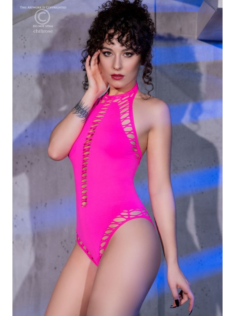 ammiccante body rosa in tessuto stretch con schiena scoperta