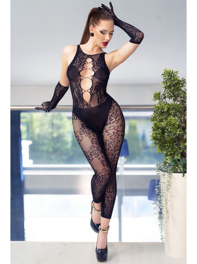 intrigante bodystocking con guanti coordinati