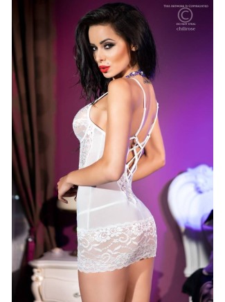 elegante chemise bianca in tulle e pizzo con perizoma incluso 2