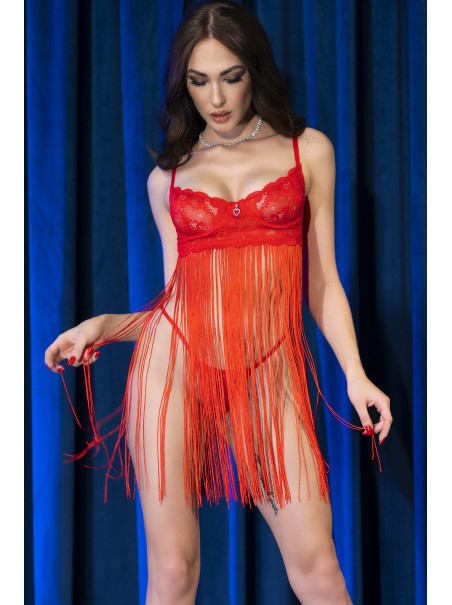 intrigante chemise rossa con frange e perizoma incluso intrigante chemise rossa con frange e perizoma incluso