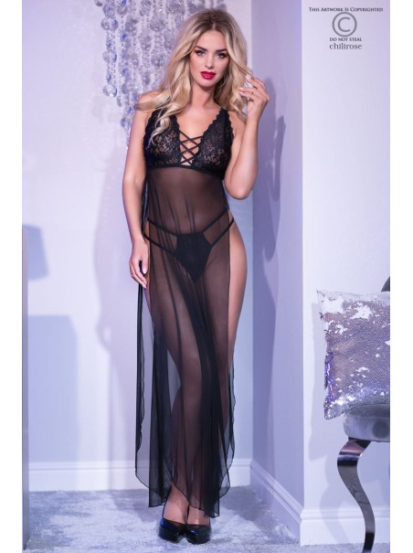 sensuale chemise lunga in tulle trasparente con perizoma coordinato sensuale chemise lunga in tulle trasparente con perizoma coordinato