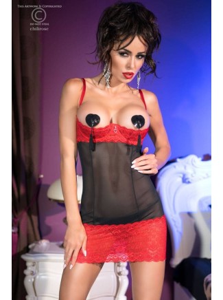 seducente chemise carioca nera e rossa con perizoma coordinato