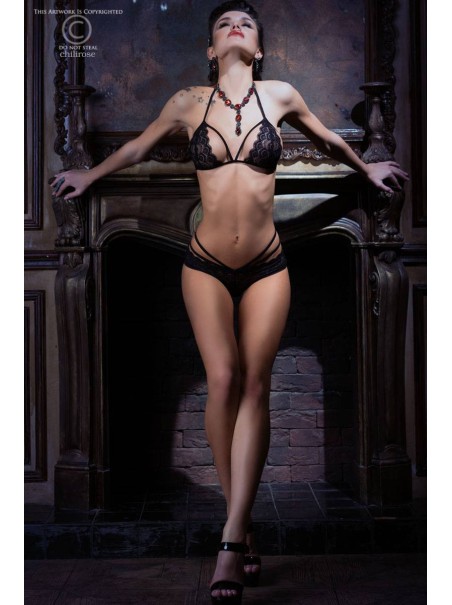 sexy completino intimo reggiseno e mutandine in pizzo nero