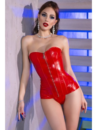 intrigante corpetto in ecopelle rossa con perizoma