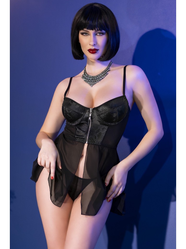 sensuale corsetto pitonato effetto babydoll completo di perizoma