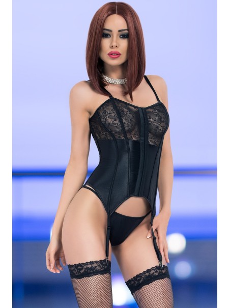 elegante corsetto con stecche ed inserto in pizzo completo di perizoma