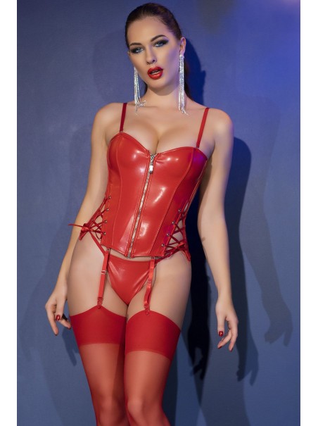 intrigante corsetto in ecopelle rossa con perizoma coordinato intrigante corsetto in ecopelle rossa con perizoma coordinato