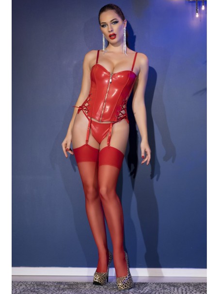 intrigante corsetto in ecopelle rossa con perizoma coordinato intrigante corsetto in ecopelle rossa con perizoma coordinato