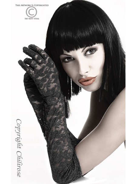 sensuali guanti lunghi in pizzo nero ricamato