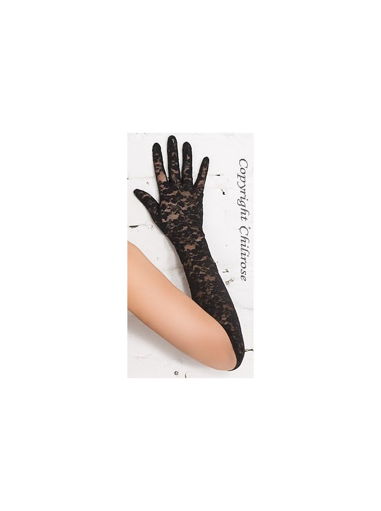 sensuali guanti lunghi in pizzo nero ricamato