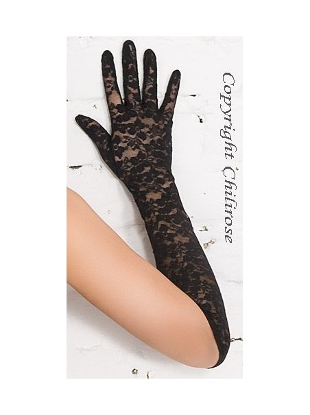 sensuali guanti lunghi in pizzo nero ricamato