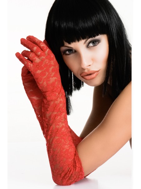 sensuali guanti lunghi in pizzo rosso ricamato