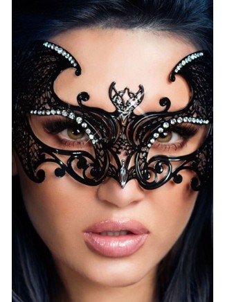 intrigante maschera in metallo a forma di pipistrello con strass