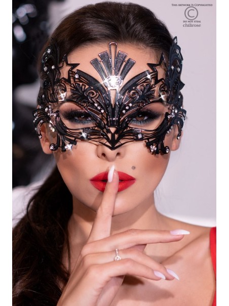 provocante maschera nera in metallo con strass punti luce