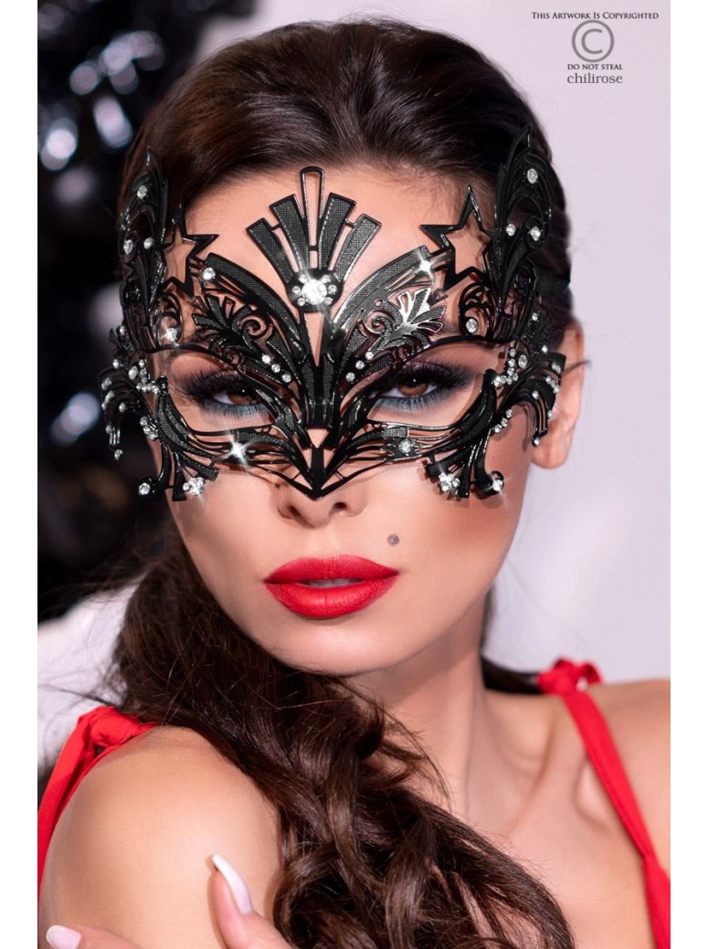 provocante maschera nera in metallo con strass punti luce