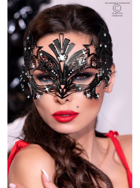 provocante maschera nera in metallo con strass punti luce